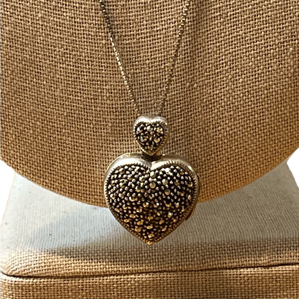 FAS Sterling Marcasite Heart Locket Pendent with Chain